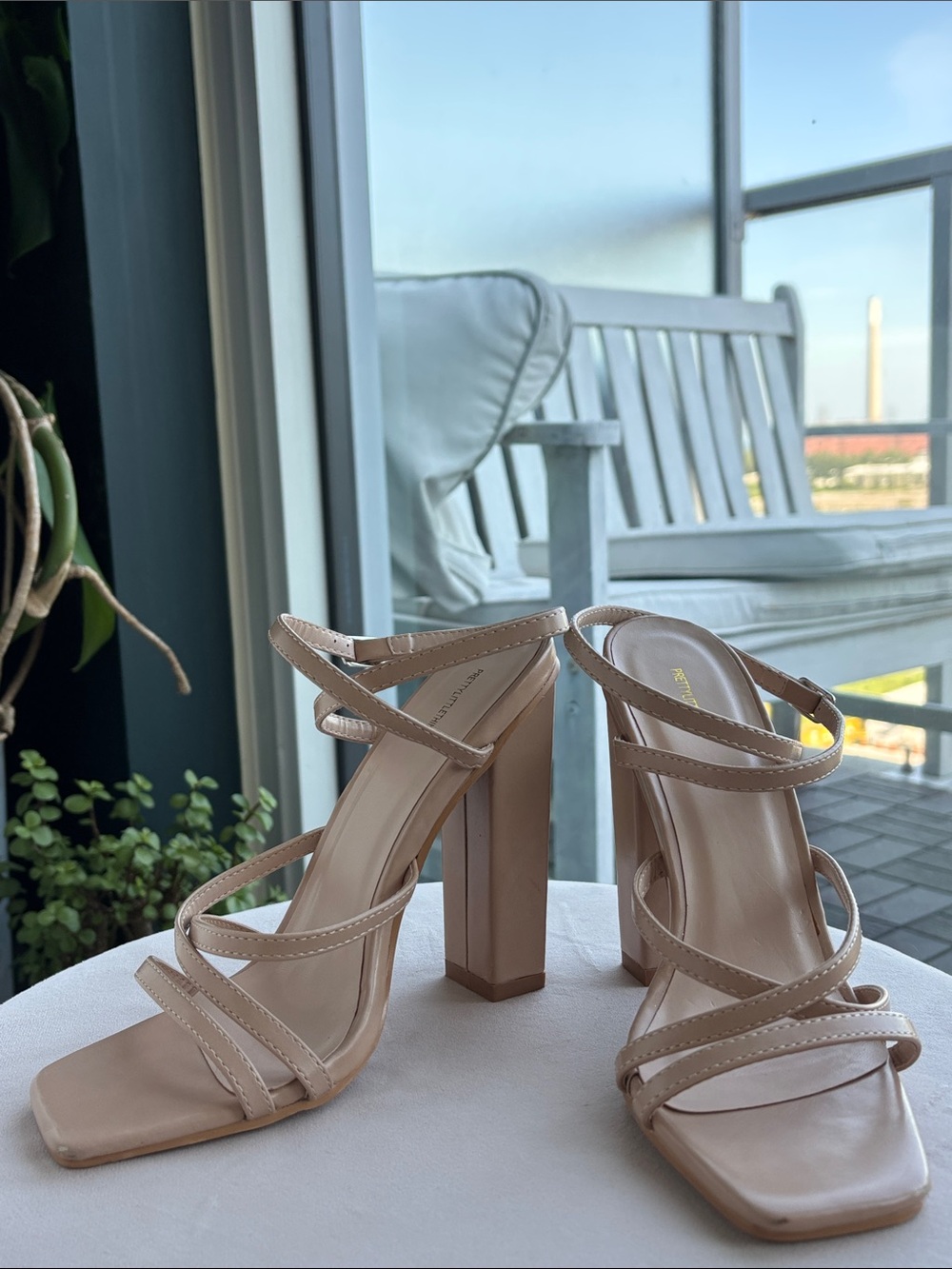 PrettyLittleThing Nude Strappy Block Heel Sandals